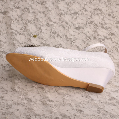 White Lace Prom Wedge Shoes for Women Wedding